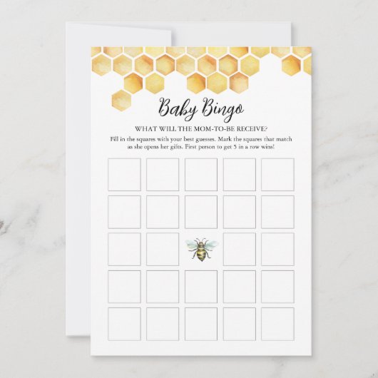 CALLA Honey Bee Baby shower Bingo Kaart (Voorkant)