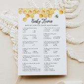 CALLA Honey Bee Baby Trivia Baby shower Game Kaart
