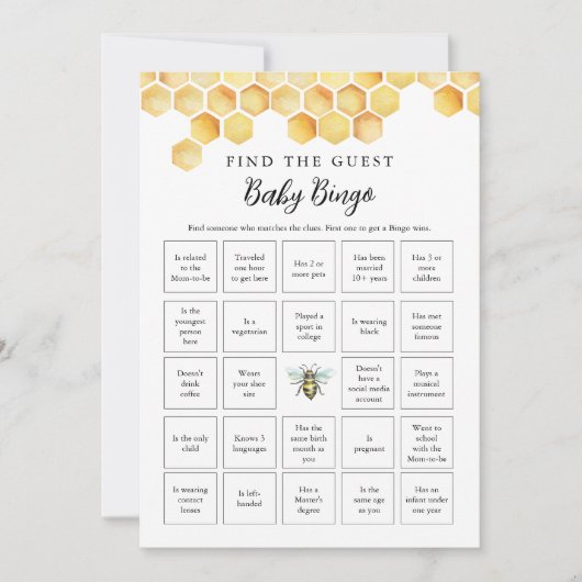 CALLA Honey Bee Vind de Gast Baby Bingo Kaart (Voorkant)
