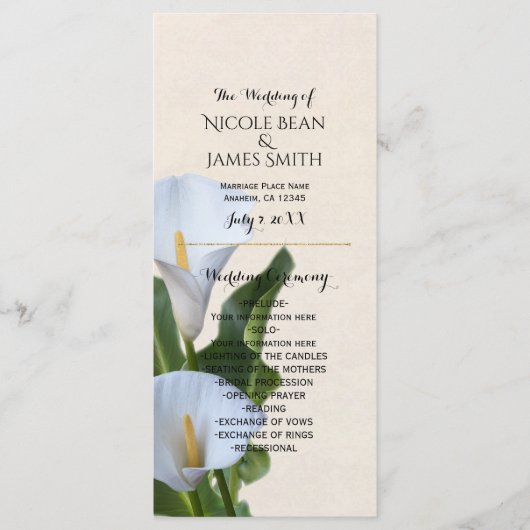 Calla lelie bloemen bloem bruiloft programma programmakaart (Voorkant)