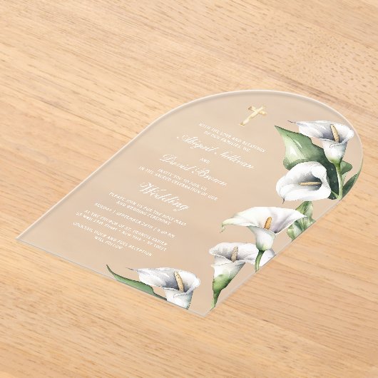 Calla Lelie Boog Bruiloft Acryl Uitnodigingen (Laagn)