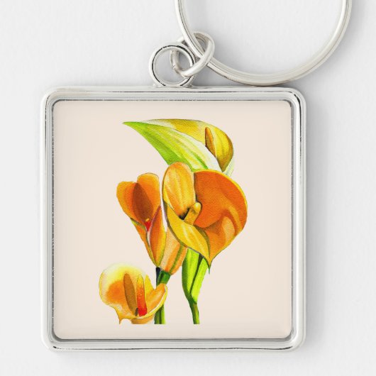 Calla lelie oranje floal waterverf sleutelhanger (Voorkant)