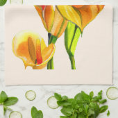 Calla lelie oranje floal waterverf theedoek (Gevouwen)