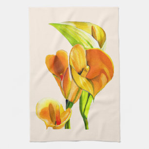Calla lelie oranje floal waterverf theedoek