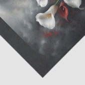 Calla lelies bloemen compositie #2 op zwart tissuepapier (Detail)
