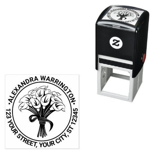 Calla lelies boeket boog lint naam RET adres Zelfinktende Stempel (In situ)