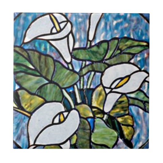 Calla-lelies glas-in-lood uitzicht tegeltje (Voorkant)