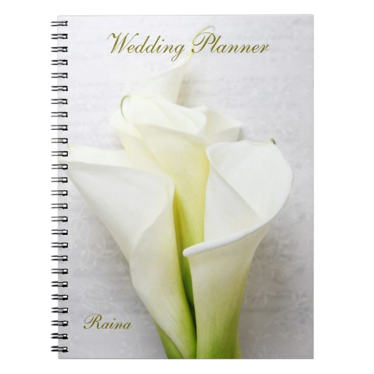 Calla lelies op bloemige getextureerde script brui notitieboek (Voorkant)
