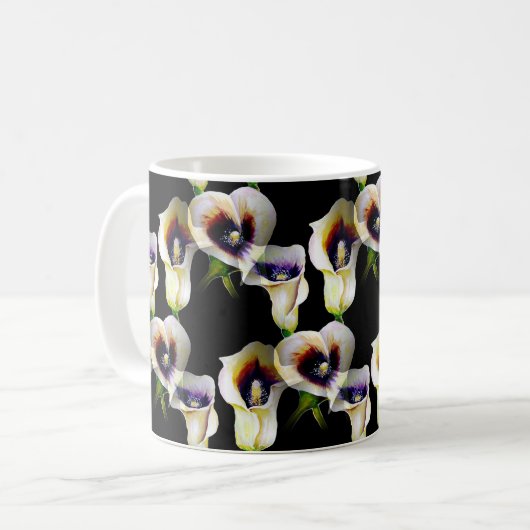 Calla Lelies Waterverf Mok – Elegante Bloemenkunst (Voorkant links)