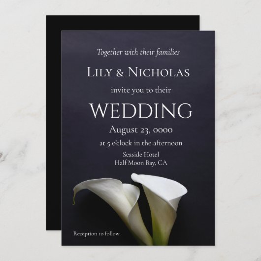 Calla leugens op een donkere achtergrond bruiloft kaart (Voorkant / Achterkant)
