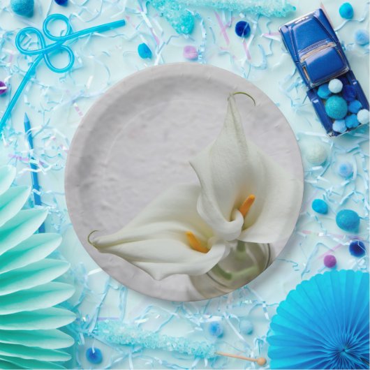 Calla-leugens op getextureerde achtergrond papieren bordje (Feest)