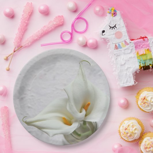 Calla-leugens op getextureerde achtergrond papieren bordje (Feest)