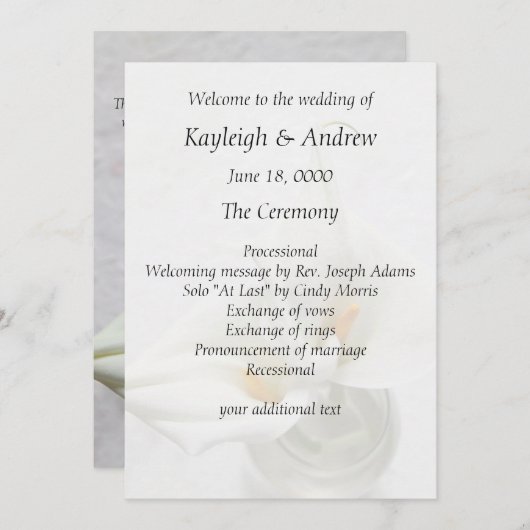 Calla leugens over getextureerde bruiloft op achte kaart (Voorkant / Achterkant)