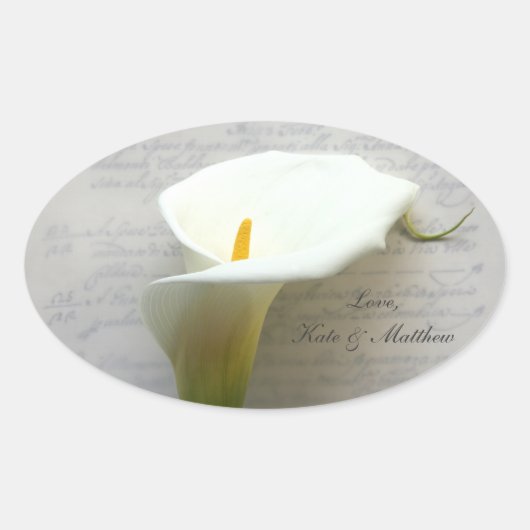 Calla lib op oud handschrift ovale sticker (Voorkant)