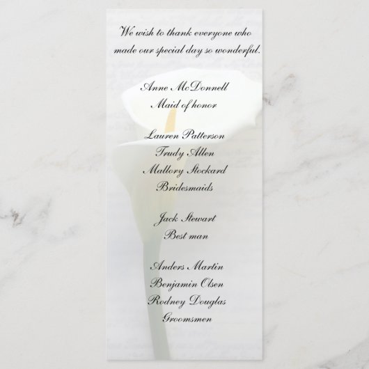 Calla lib op oud handschrift programmakaart (Achterkant)