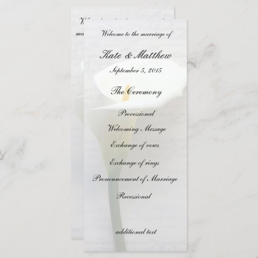 Calla lib op oud handschrift programmakaart (Voorkant / Achterkant)