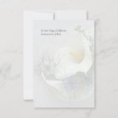 Calla liegt met blauwe nigella save the date (Achterkant)