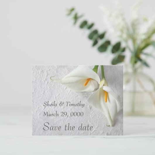 Calla-lijsten met ruimte voor tekst save the date (Staand voorkant)