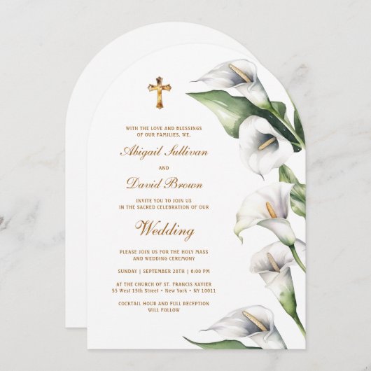 Calla Lilies Arch Religious Wedding Kaart (Voorkant / Achterkant)