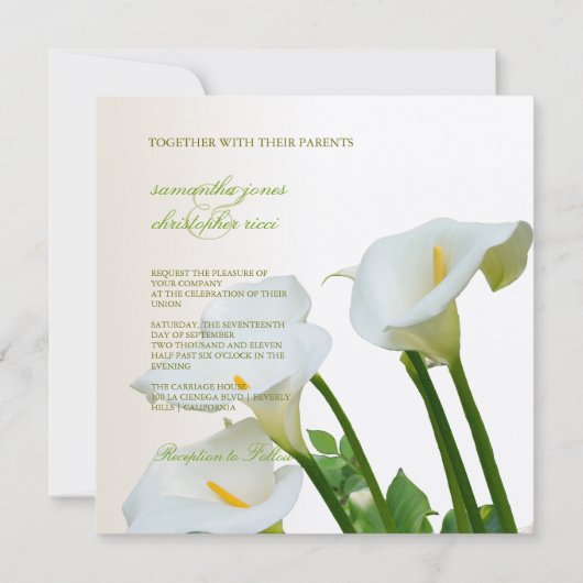 Calla lilies, bruiloft kaart (Achterkant)