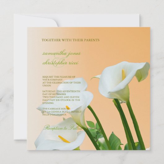 Calla lilies, bruiloft kaart (Achterkant)