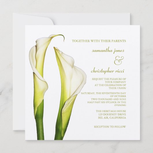 Calla lilies, bruiloft kaart (Achterkant)