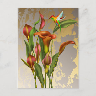 Calla Lilies en Hummingbird Briefkaart