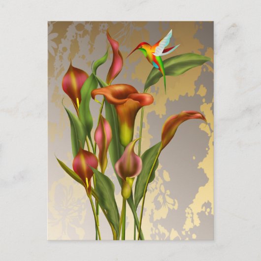  Calla Lilies en Hummingbird Briefkaart (Voorkant)
