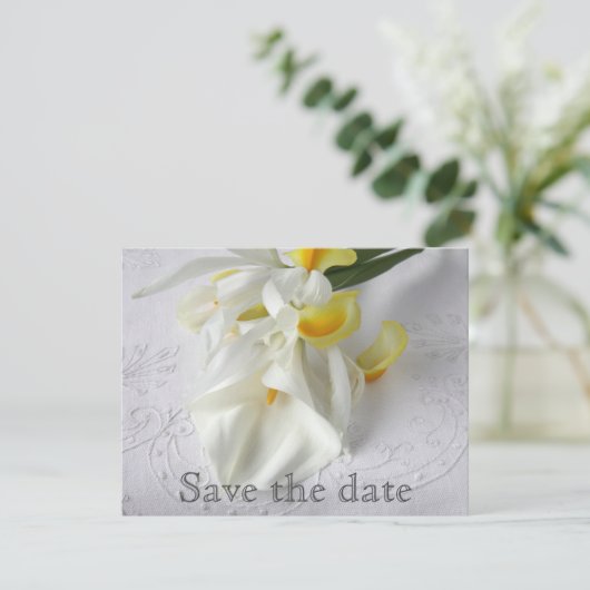 Calla lilies en iris save the date (Staand voorkant)