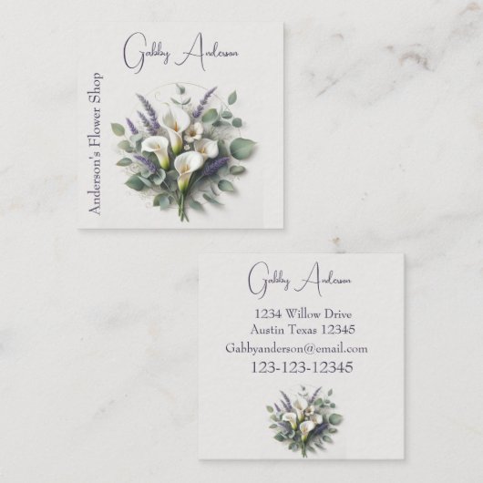 Calla Lilies en Lavendel Vierkante Visitekaartje (Voorkant / Achterkant)