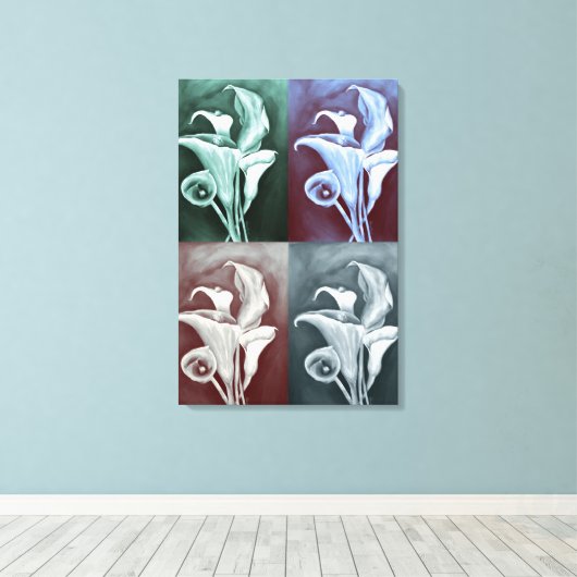 Calla Lilies in het Bohemiaanse Patroon Canvas Afdruk (Insitu (Houten vloer))