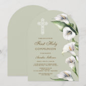 Calla Lilies on Sage Green Arch First Communion Kaart (Voorkant / Achterkant)