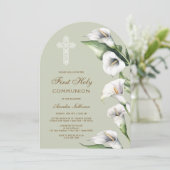 Calla Lilies on Sage Green Arch First Communion Kaart (Staand voorkant)