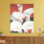 Calla Lilies op een rode achtergrond Canvas Afdruk (Insitu (Woonkamer))