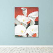 Calla Lilies op een rode achtergrond Canvas Afdruk (Insitu (Houten vloer))