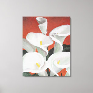 Calla Lilies op een rode achtergrond Canvas Afdruk
