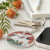 Calla Lilies op een rode achtergrond Sleutelhanger (Voorkant Rechts)