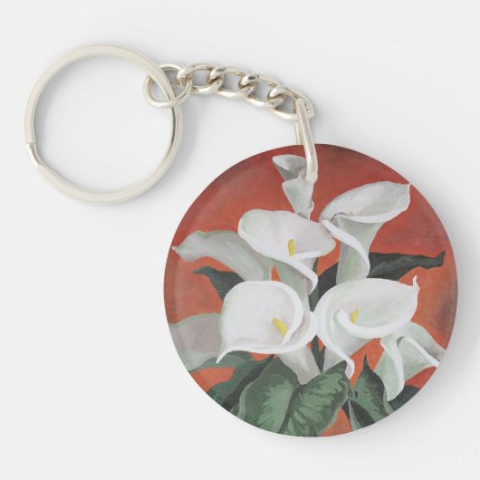Calla Lilies op een rode achtergrond Sleutelhanger (Voorkant)