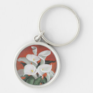 Calla Lilies op een rode achtergrond Sleutelhanger