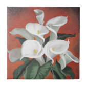 Calla Lilies op een rode achtergrond Tegeltje (Voorkant)