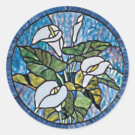 Calla Lilies Stain Glass Kijk Ronde Sticker (Voorkant)