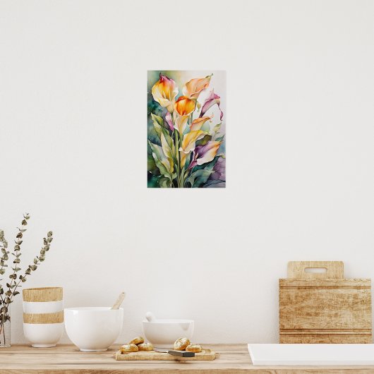 Calla Lilies - Waterverf Bloemen - Bloemenkunst Poster (Keuken)