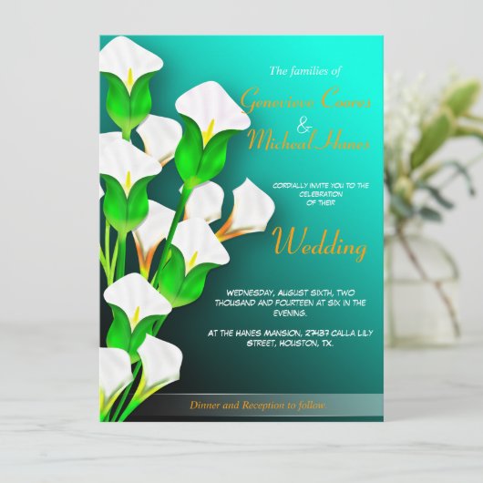 Calla Lilies Wedding Uitnodiging (Staand voorkant)