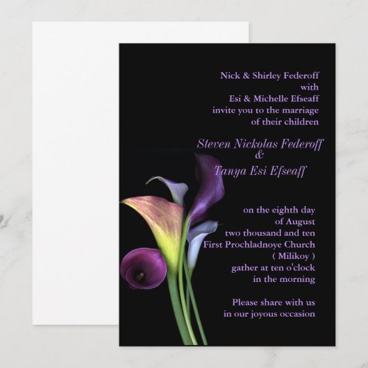 Calla Lilies Wedding Uitnodiging (Voorkant / Achterkant)