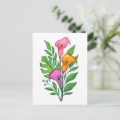 Calla Lillies Bloemtekening Gekleurd Potlood Briefkaart (Staand voorkant)
