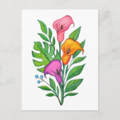 Calla Lillies Bloemtekening Gekleurd Potlood Briefkaart (Voorkant)