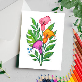 Calla Lillies Bloemtekening Gekleurd Potlood Briefkaart