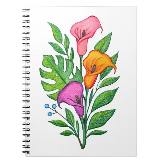 Calla Lillies Bloemtekening Gekleurd Potlood Notitieboek (Voorkant)