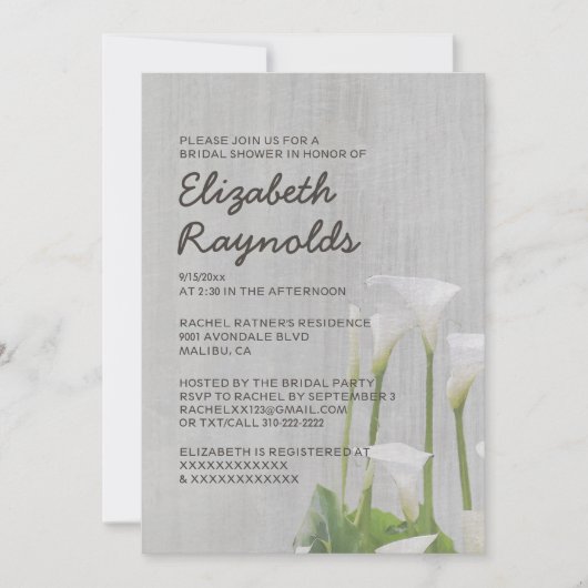 Calla Lillies Bridal Shower Invitaties Kaart (Voorkant)