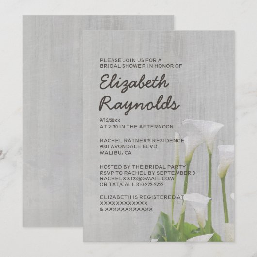  Calla Lillies Bridal Shower Invitaties Kaart (Voorkant / Achterkant)